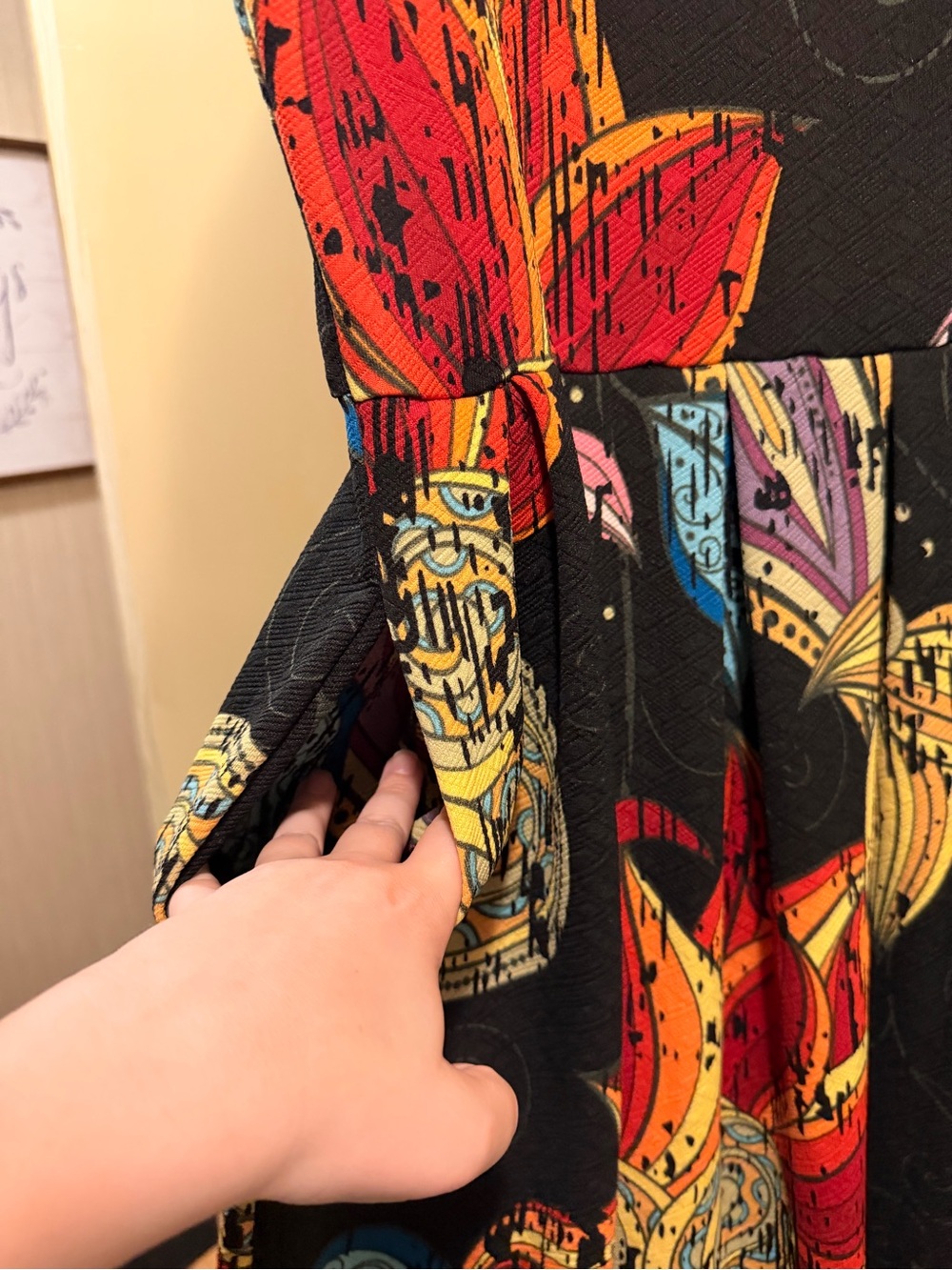 LuLaRoe Black Floral-Print Fit & Flare Dress with Red and Yellow Accents - Picture 3 of 6